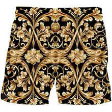 Летние мужские 3d шорты Дворцовый стиль пляжные шорты модные 3D Золотые цветы повседневные шорты для женщин/мужчин хип хоп Уличная доска шорты