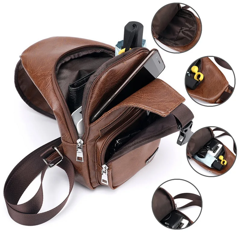 NIBESSER нагрудная сумка мужская из искусственной кожи нагрудная сумка USB Backbag с отверстием для наушников функциональный дорожный органайзер