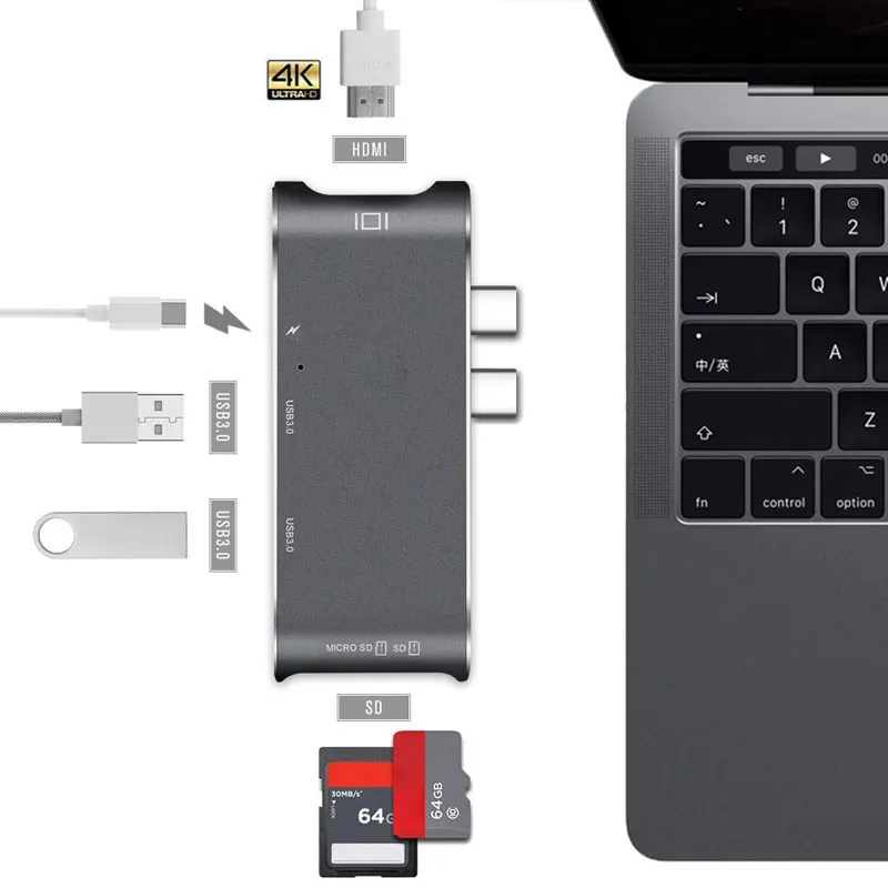 

EASYA USB C Hub to HDMI Thunderbolt 3 Adapte with Type-c PD TF SD Reader Slot HUB 3.0 Port for MacBook Pro 2017/2018