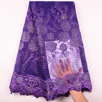 

African Laces Fabrics Latest Embroidered Nigerian Laces Fabric With Stones 2019 High Quality French Tulle Lace Fabric Y1578
