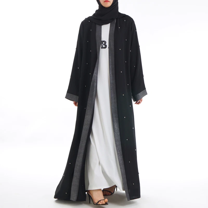 Черное Открытое платье из Дубая, турецкий исламский, мусульманский платье хиджаб халат-кимоно для женщин Восточный халат из марокена Jilbab Eid Рамадан Elbise