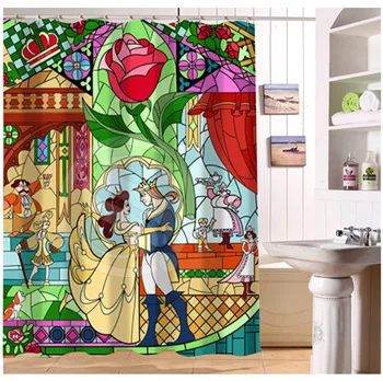 

U412-64 Custom Home Decor Beauty Rose and Beast Fabric Modern Shower Curtain European Style bathroom Waterproof
