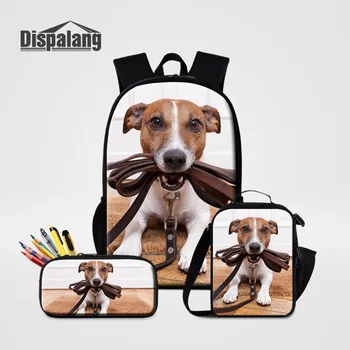 

Dispalang Pet Dog Prints Primary Student Book Bag 3pcs/set 16 inch Children School Backpack+Lunch Cooler Bag+Pencil Case Mochila