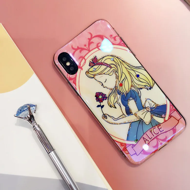 10 шт./партия Alice Dream Shine diamond Blue-light Глянцевая мягкая Задняя накладка чехла из ТПУ для Iphone 8/6s 7 plus защита телефона