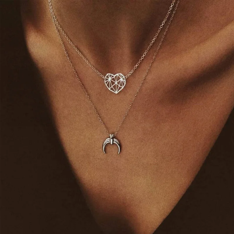 

Fashion layers Choker Necklaces for Women Chain Pendants Long Moon pendulum Tassel Pendant on Line Necklaces female Jewelry