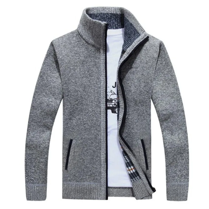light grey Осенние и зимние модные деловые повседневные мужские Новые однотонные теплые высококачественные мужские свитера на молнии с длинным рукавом - Цвет: light grey