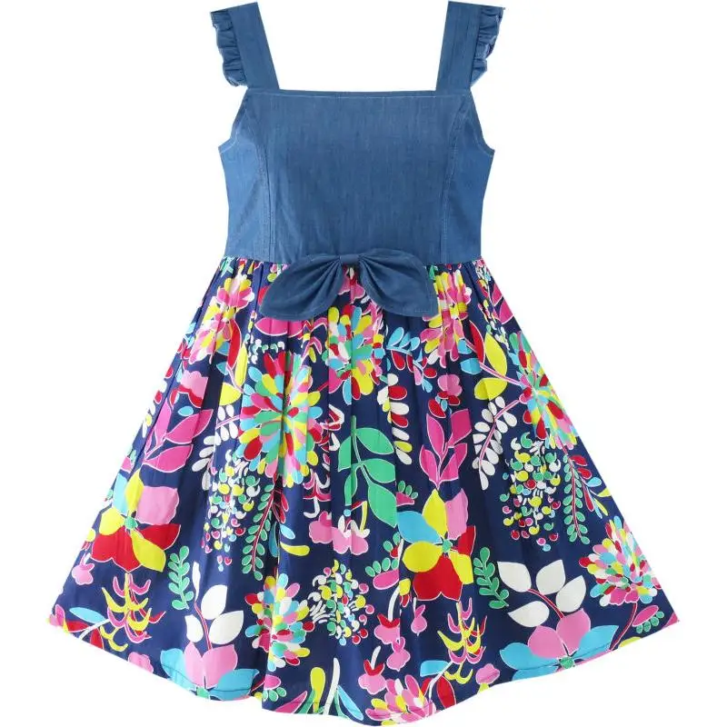 Sunny Fashion платья для девочек новогодние костюмы Солнечный Мода Цветок джинсы Назад