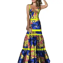 Африканские платья для женщин 2019 без рукавов Африканский принт платья лодыжки аппликация ремень Длинные платья платье для выпускного