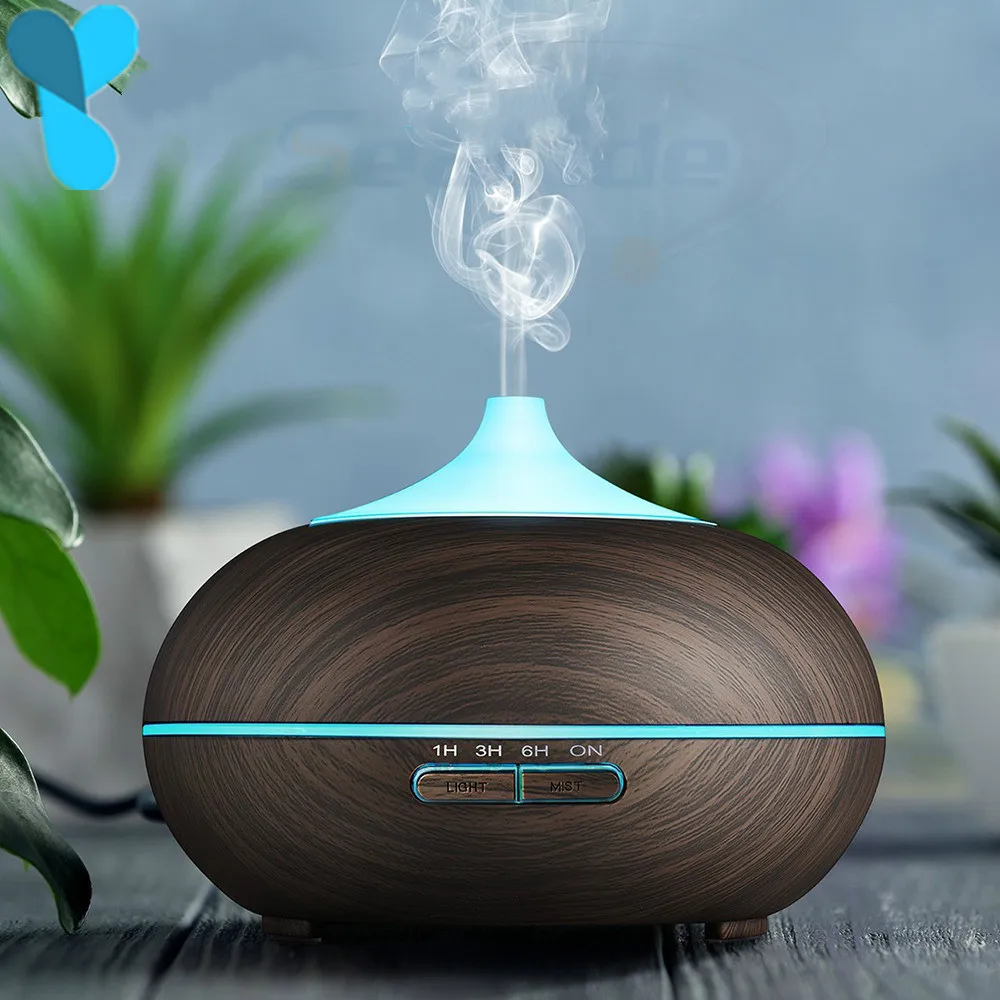 

Ultrasonic Air Humidifier Aroma Essential Oil Diffuser with Wood Grain 7 Color USB Changing LED Lights for Bedroom Living Room