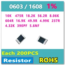 0603 1608 10 K 475R 18,2 K 56.2R 8,06 K 604R 16,9 K 49.9R 4,99 K 237R 4,32 K 390PF 5.6NF cada 200 piezas