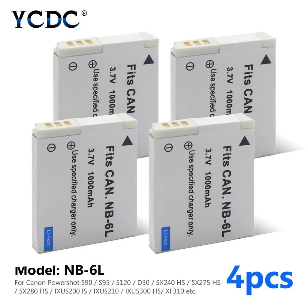 

1/2/4pcs 3.7V 1000mAh Lithium ion NB-6L Rechargeable Decoded Batteries For Powershot Camera SLR S90 S95 S120 D30 XF310 IXUS300