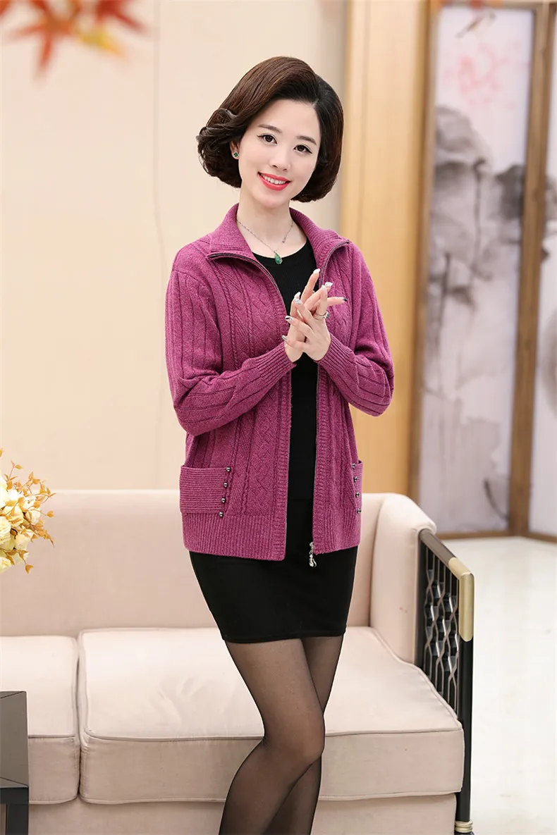 XJXKS женское плотное зимнее пальто, вязаный кардиган на молнии, высокое качество, сплошной цвет, отложной воротник, вязаный свитер 6115