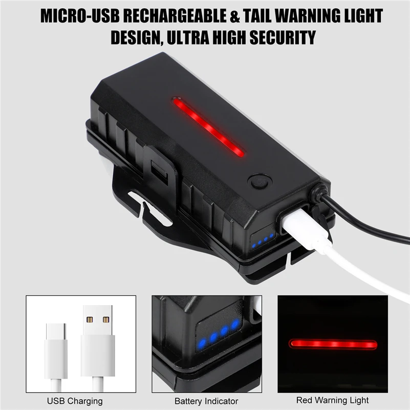 WEST BIKING 2500 Lumens LED Headlamp Bicycle Headlight USB Rechargeable No Battery Night Camping Fishing Cycling Head Flashlight