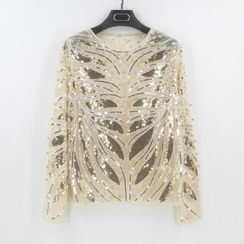 

Korean Special Offer Unicorn Tumblr New Arrival Regular Kpop Women's Free Shipping 2020 Sexy Perspective Shirt Sequined Beaded