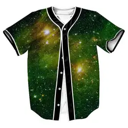 Новая мода 3D принт Galaxy Space Star зеленый кардиган на пуговицах Бейсбол футболка хип-хоп Топы корректирующие летние шорты рукавом Джерси