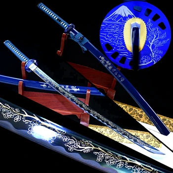 

Blue 1090 Carbon Steel Sharp Japanese Samurai Sword Katana Full Tang Home Decoration Collection Real Asian Knife Saber