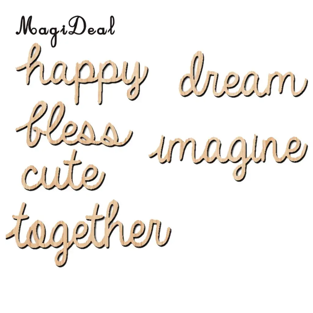 MagiDeal High Quality 6Pcs Novelty Wood Words Alphabets Happy Together for Family Tree Home Shadow Boxes Walls Decor 18x7x0.2cm