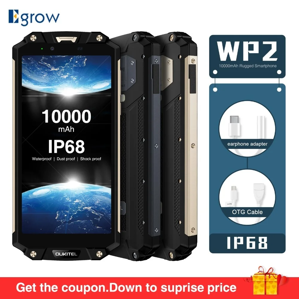 

OUKITEL WP2 IP68 NFC 10000mAh Waterproof Mobile Phone Octa Core MT6750T 4GB RAM 64GB ROM 6.0" 18:9 16+8MP Fingerprint Smartphone