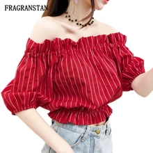 Женская весенне-летняя новая Футболка с рукавами-фонариками, Сексуальный Топ без бретелек с вырезом лодочкой, Женский Топ в полоску, милые свободные безрукавки JQ497