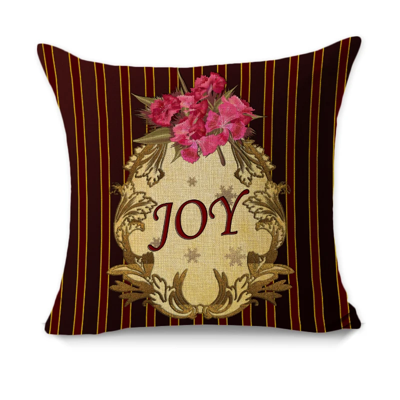 RUBIHOME Joy Stripe Christmas Flower Decorative Cushion Cover Throw Pillowcase Polyester Linen Thickness Fabric Home Decor Sofa