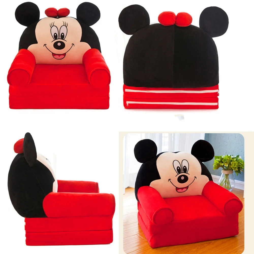 Kid Cartoon Foldable Sofa Baby Folding Crown Seats Chair Lie Infant With Filling Portable Children soft Plush Seat Cushion Toys