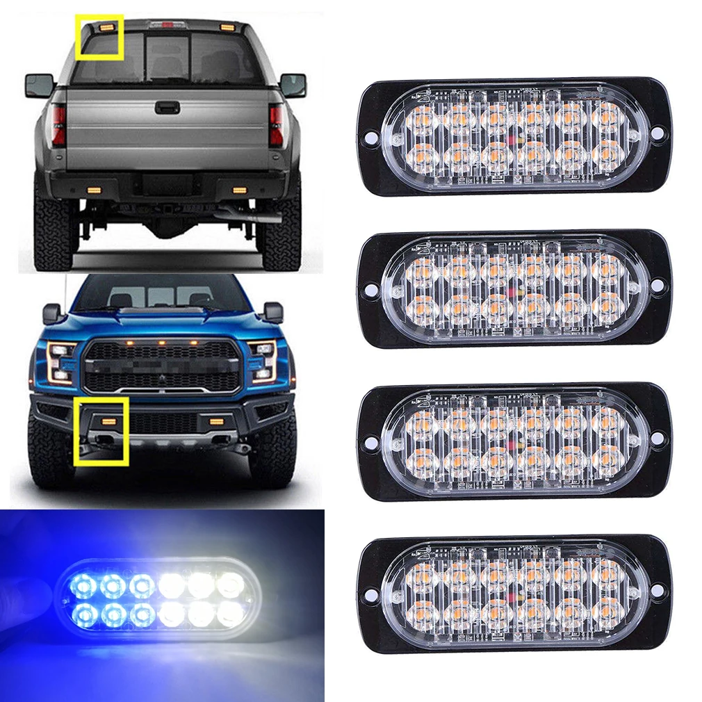 

White Blue 12LED Flashing Recovery Strobe Car Emergency Light Grill Breakdown Beacon Warning Hazard 12V