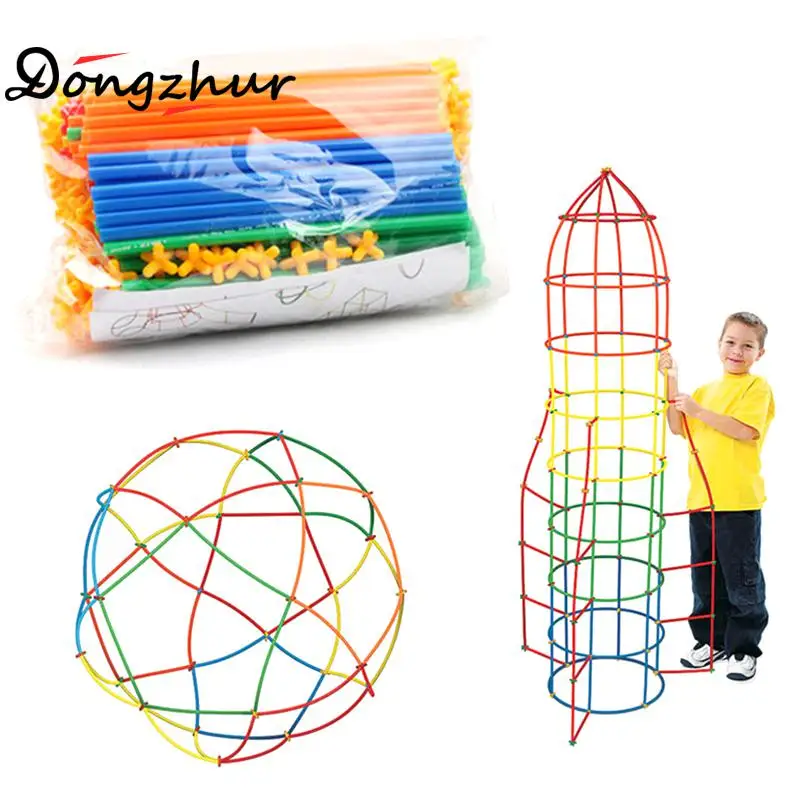 

100/200/400pcs 4D Straws Toy Baby Puzzle Prajita Children's Puzzle Straws toys Pipette Stitching Assembly Straw space Build toy