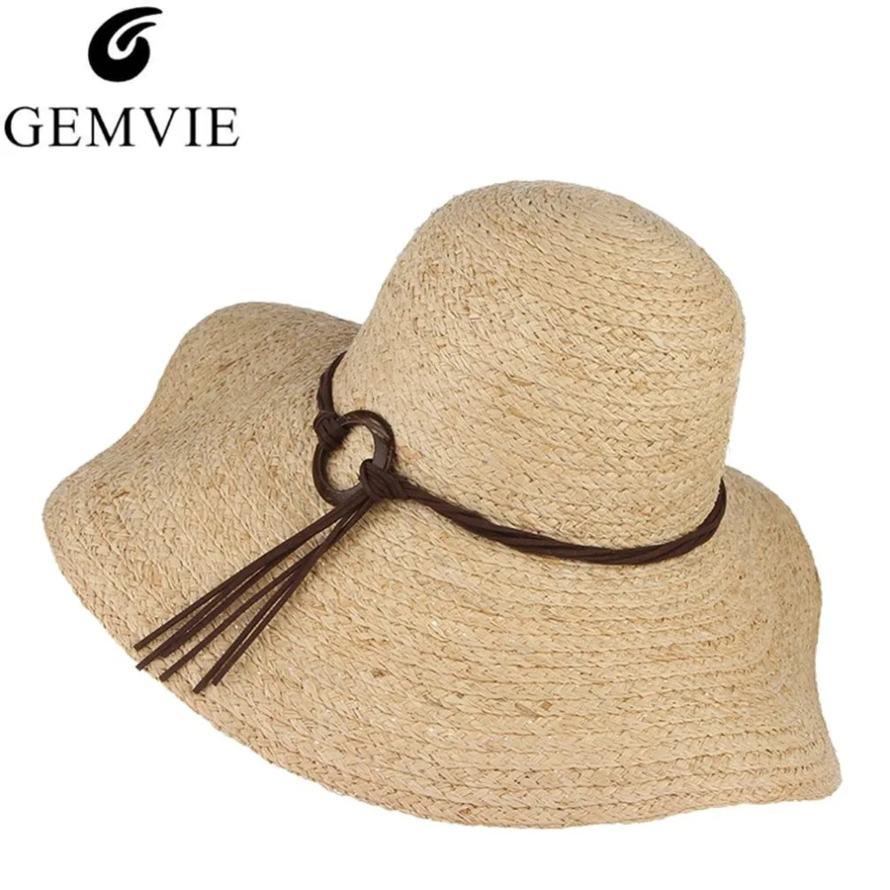 Ручной работы, сотканные Лето Шапки для Для женщин дискеты большими полями рафии соломенная шляпа элегантные женские пляжные ВС шапки Chapeu
