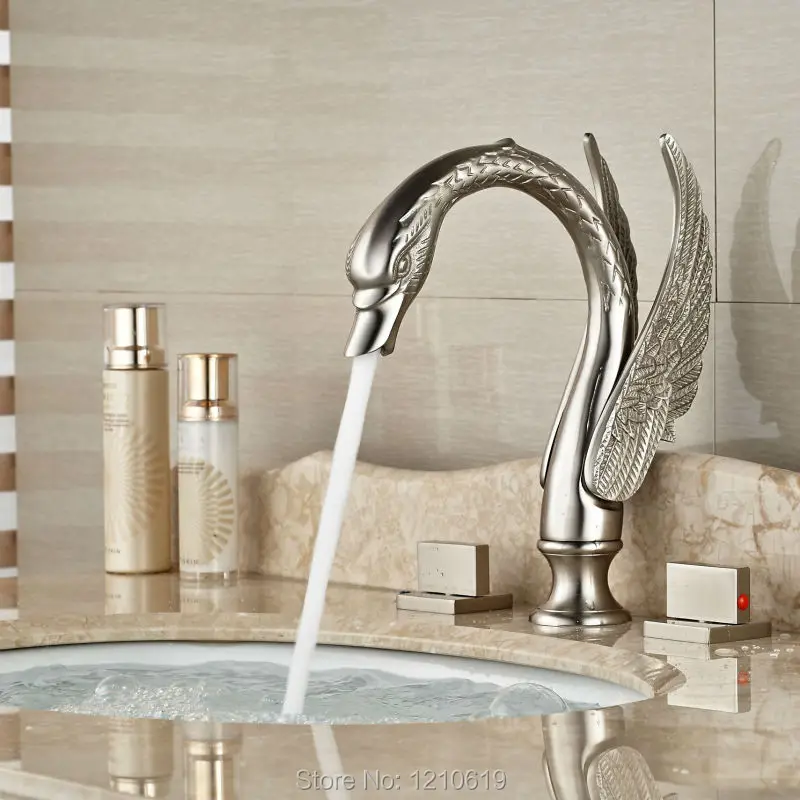 

Uythner Newly Euro Style Bathroom Basin Faucet Dual Handles Nickel Brushed Swan Sink Faucet Mixer Tap Deck Mounted