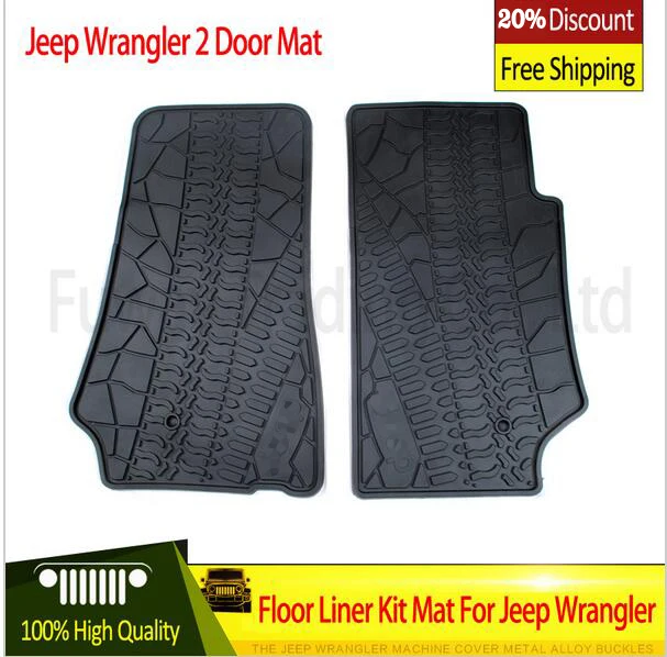 Черный с логотипом/черный резиновый ТПЭ материал, Комплект ковриков для Jeep Wrangler Unlimited JK 4/2 двери 2007