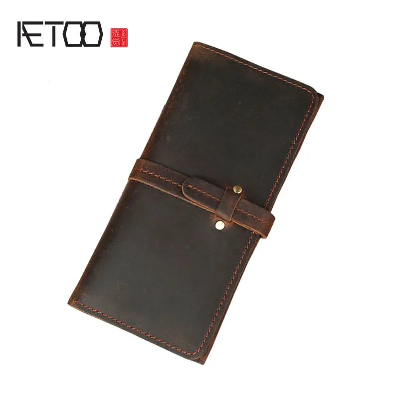 

BJYL Crazy horse leather wallet male thin pumping belt leather female multi-card retro hand wallet men and women long wallets