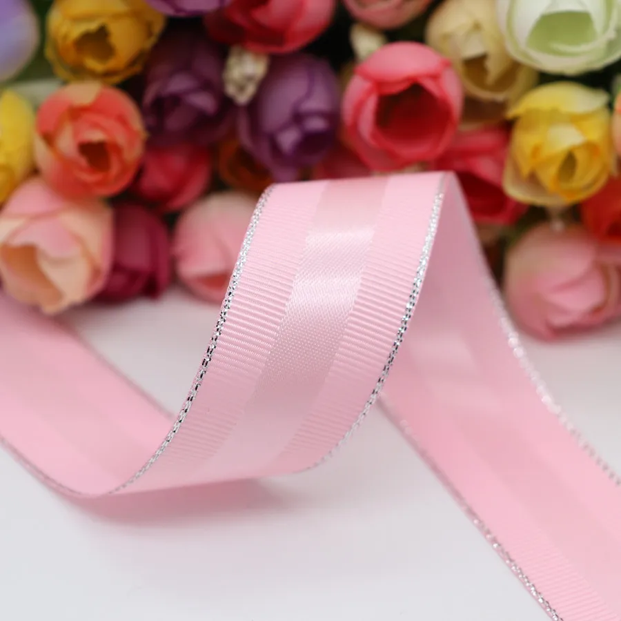 Glitter Silver Edge Grosgrain Satin Ribbon 10Yards 10MM/25MM/38MM Crafts DIY Hair Bows Birthday Party Decoration YM18011302 satin ribbons ribbon decoration ribbon supplies grosgrain ribbon