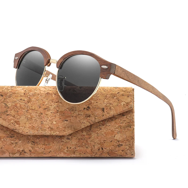 Ретро Круглые Деревянные солнцезащитные очки для мужчин и женщин, поляризационные женские солнцезащитные очки без оправы UV400