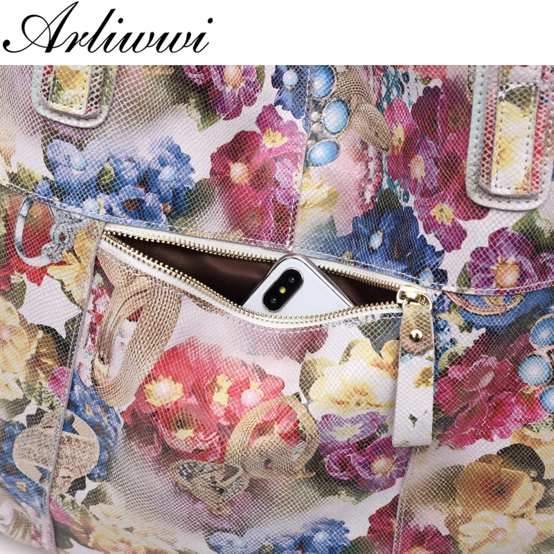 Arliwwi брендовая роскошная дизайнерская большая сумка на плечо с цветочным принтом натуральная кожа блестящие тисненые женские сумки-мессенджеры