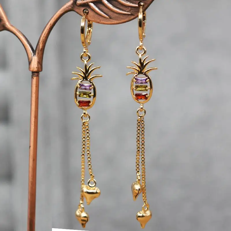 

Luxury Heart Earrings for Women Gold Filled Drop Earring with Red Rainbow Zircon Cute Jewelry for Party Wedding Gift