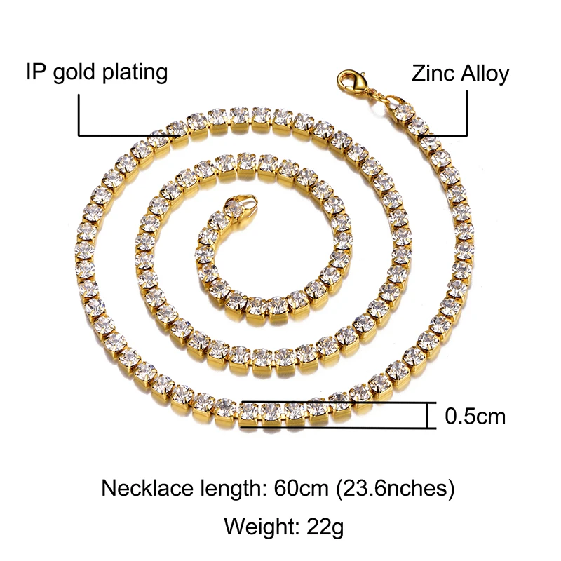 D& Z, хип-хоп, золотая отделка, 5 мм, стразы, теннисная цепочка, 1 ряд, теннисная цепочка, ожерелье для мужчин, хип-хоп ювелирные изделия, Золотые подвески, ожерелье