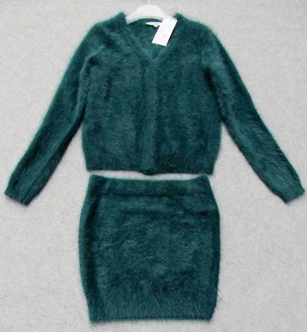 Настоящий норковый кашемировый свитер женский плюшевый настоящий норковый кашемировый свитер с v-образным вырезом кардиган с сумкой хип юбка костюм JNS55