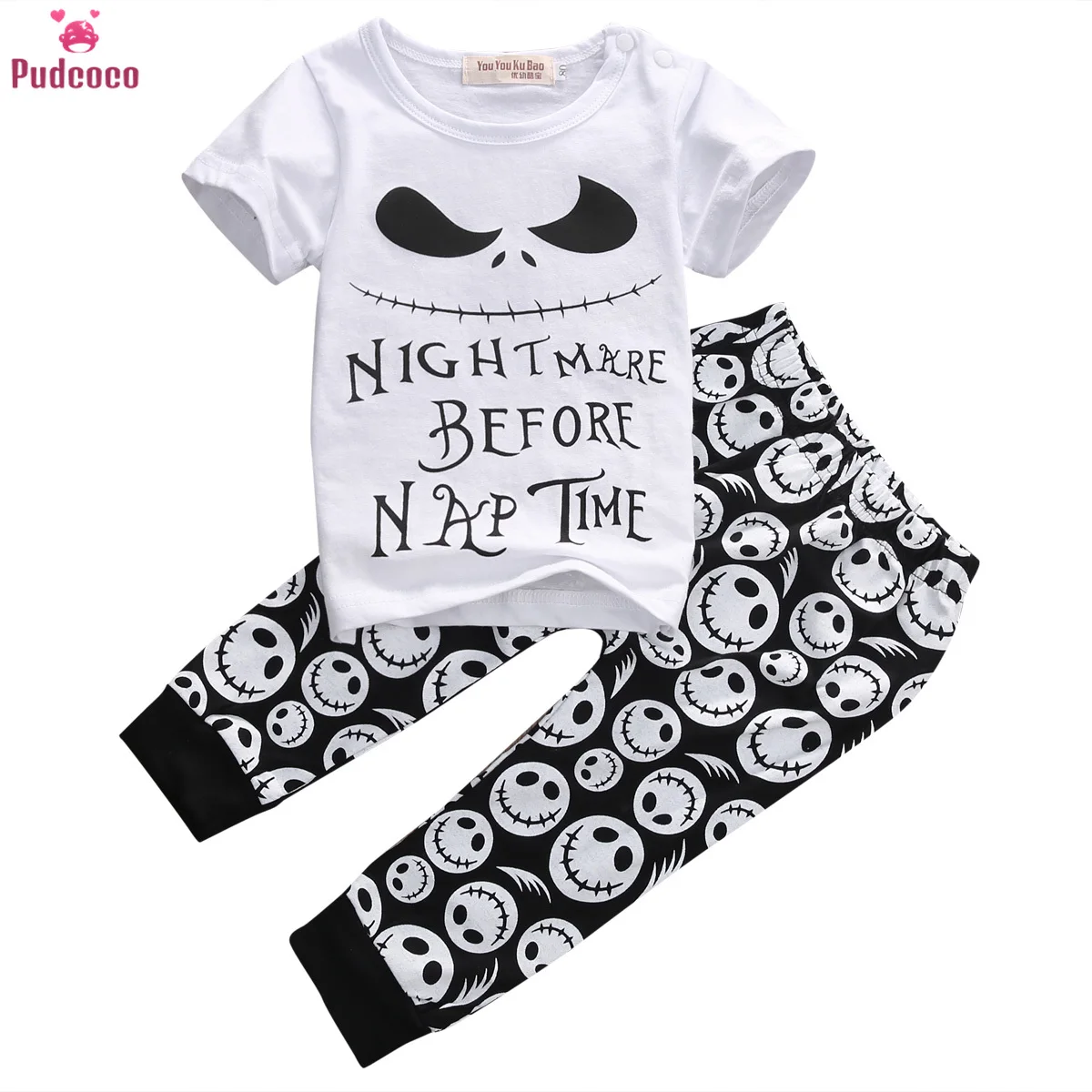 

2 Pieces Baby Boys Clothes Set Kids Newborn Infant Cartoon Halloween Letter Short Sleeve T Shirt + Long Pants Outfit