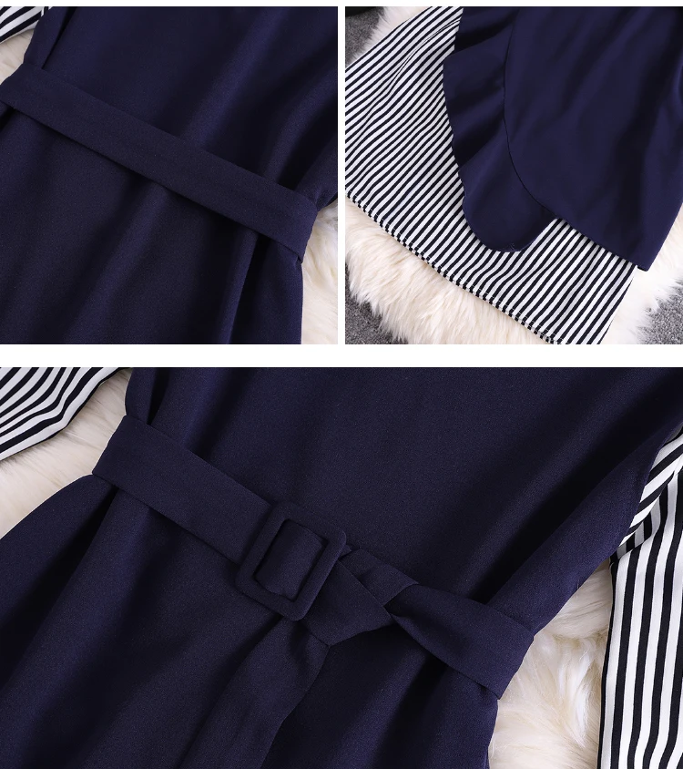 M-4XL размера плюс Полосатое платье-рубашка с длинным рукавом и шифоновый жилет с оборкой из двух частей платье женская одежда весна женские платья
