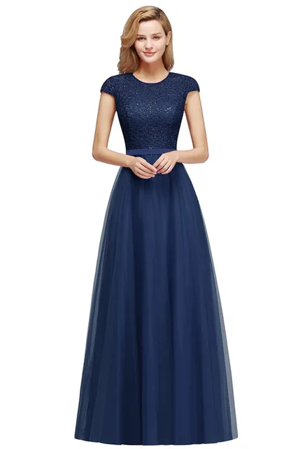 Chiffon Prom Dresses For Women Cap Sleeve Long Scoop Neck Lace App æ 