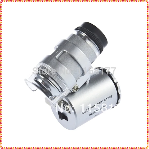 1 шт. Карманный Мини 60X Микроскоп Лупа 3 LED с искусственной кожаный мешочек