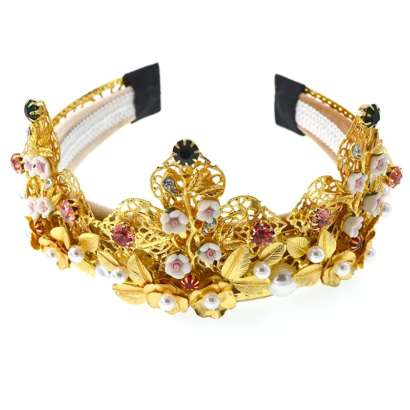 

Baroque Golden Bride Crown Headdress European Queen Crown Headband Hair Accessories Wedding Accessories 950