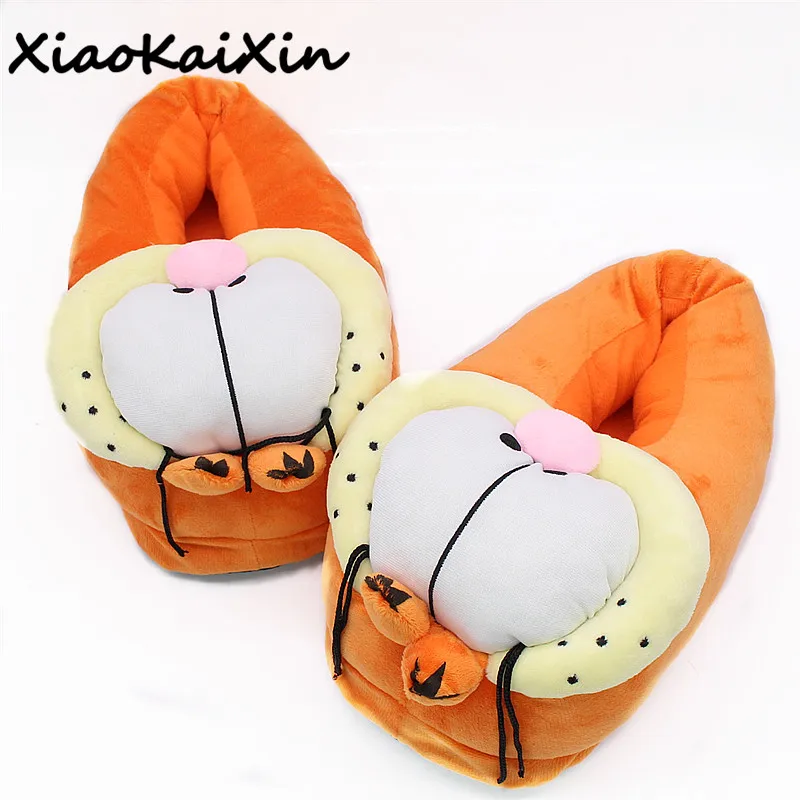 XiaoKaiXin Unisex Winter Warm Plush Slippers Cute Cartoon 3D Garfield Style Home Shoes Men&Woman Indoor PP Cotton House Slipper xiaokaixin fashion ladies home shoes woman winter animal style indoor warm cotton house slippers pregnant women non slip slipper