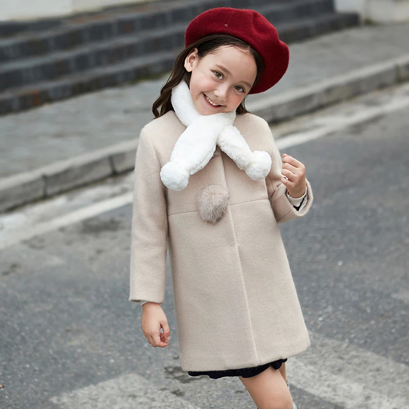

2017 Auntumn Winter Girls Woolen Coat Ivory Lavender Jacket Children Windbreaker Baby Toddlers Age 56789 10 11 12 13 14Years Old