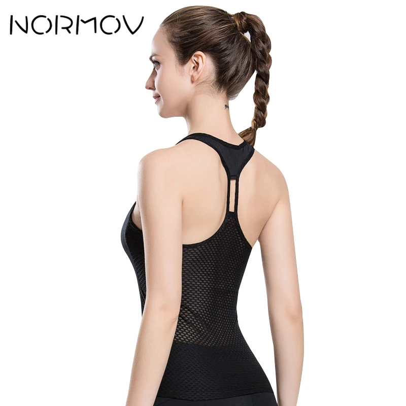 

NORMOV Summer Solid Top Tank Female Running Yoga Shirt Women Sleeveless Fitness Clothing Breathable Open Back Top Sweatshirts