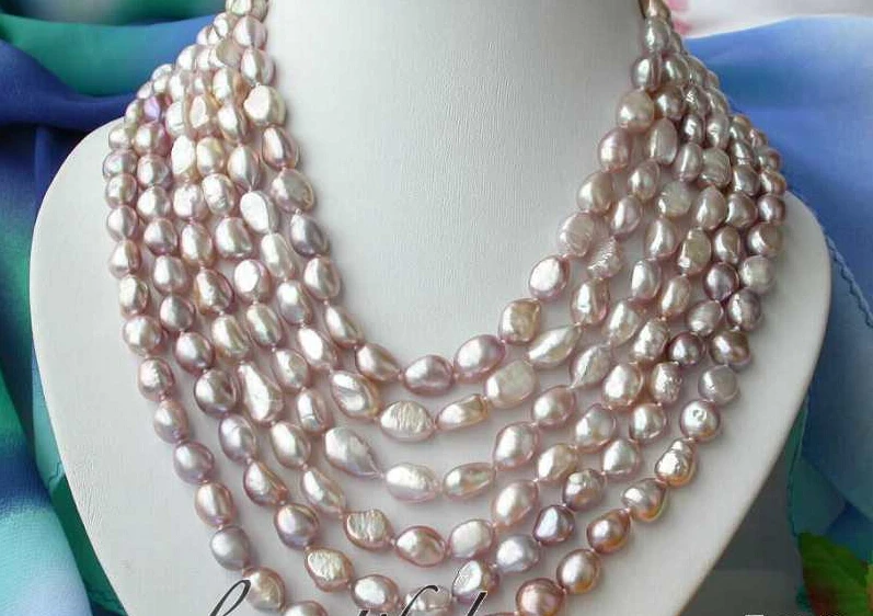 

Free shipping@@@@@ REAL 6row 13mm baroque lavender fw pearl necklace magnet Z2837
