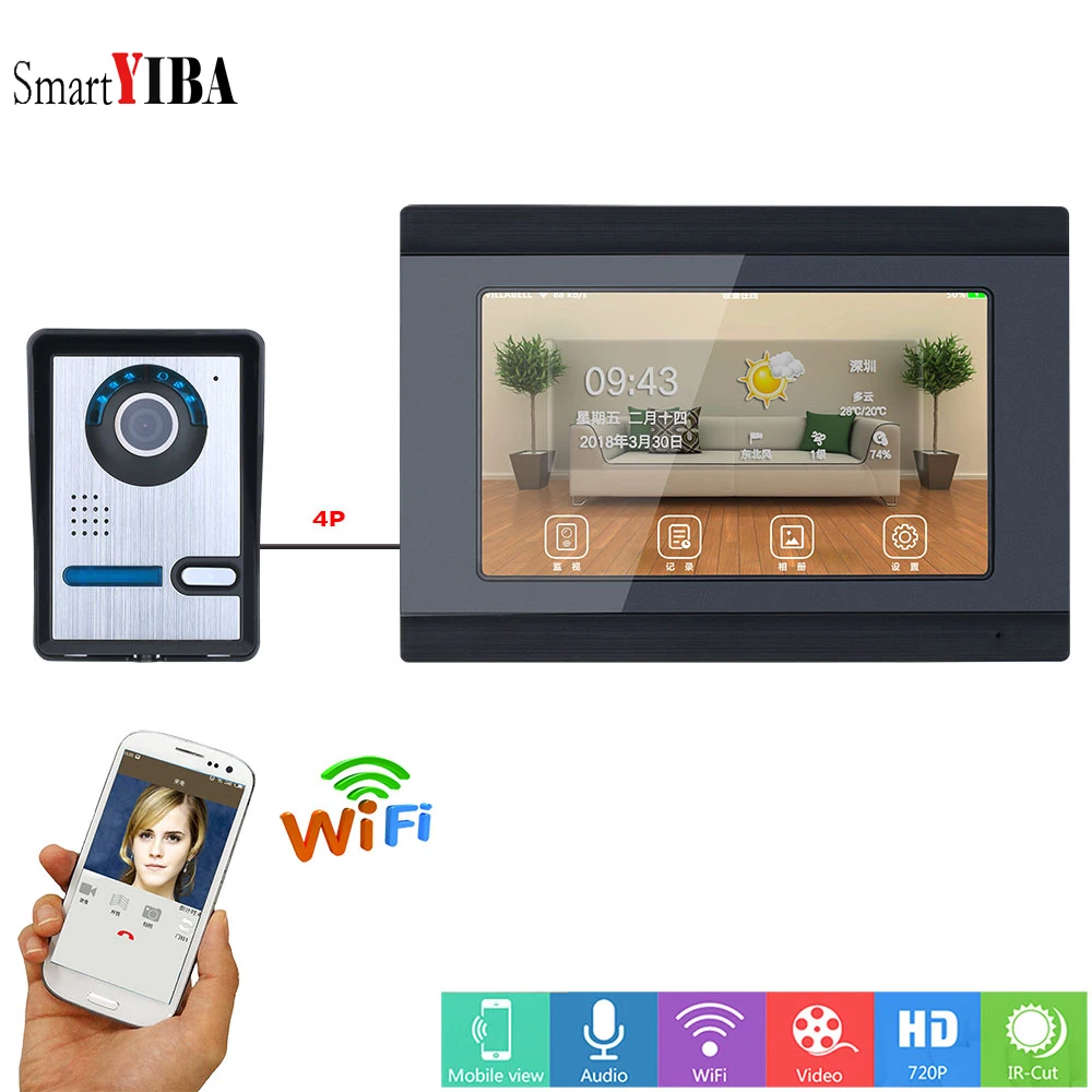 

SmartYIBA 7 Inch LCD Monitor Wired Visual Video Intercom Door Phone Doorbell System 1 Camera 1 Monitor APP Remote Control