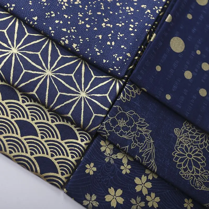 Несколько бронзовых темно-синего тиснения Печати японские кимоно восстановление древних Лоскутная хлопковая ткань шитья(1 метр