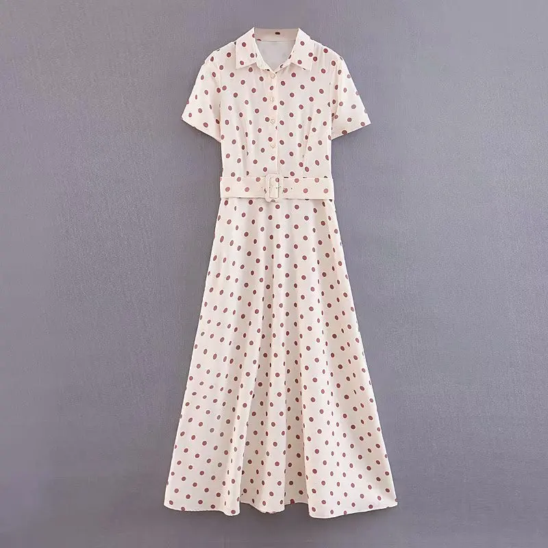 

2019 new women fashion short sleeve polka dot print sashes long dress female elegant business vestidos chic maxi dresses