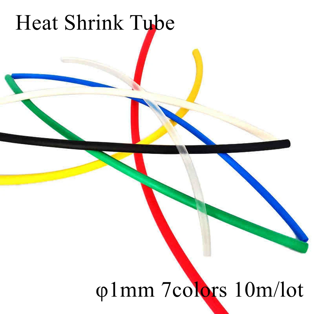 10 м/лот 1 мм термоусадочная трубка черный красный прозрачный желтый синий зеленый белый кабель рукав обёрточная бумага провода